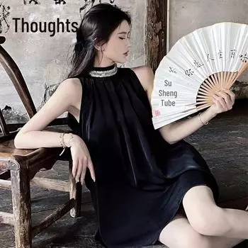 Летнее платье А-силуэта с открытыми плечами и вырезом-халтер для женщин One size