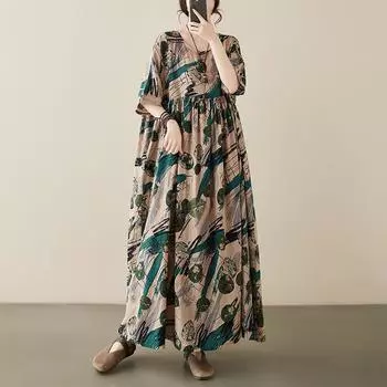 Летнее платье Art Retro свободного кроя с короткими рукавами для женщин one size