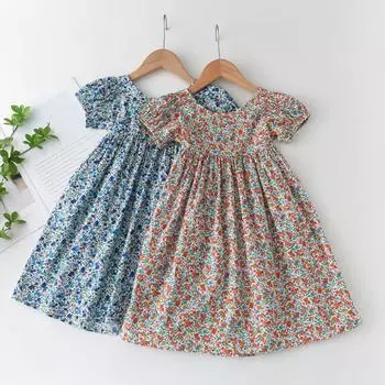 Летнее платье Bear Leader для девочек с открытой спиной и цветочным принтом, с объемными рукавами, детская одежда для детей 3-7 лет, AH535 3T