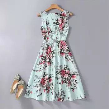 Летнее платье без рукавов длиной до колена с цветочным принтом, женские платья для отдыха и вечеринки в горошек S