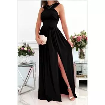 Летнее платье без рукавов с висячим вырезом на спине с разрезом по низу для женщин Вечерние платья S бежевый