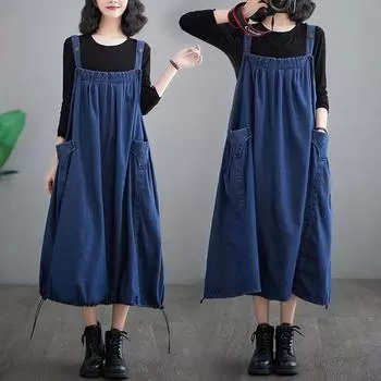 Летнее платье больших размеров для женщин, джинсовое, свободное, длинное, винтажное, повседневное, темно-синее, без рукавов, свободного покроя M
