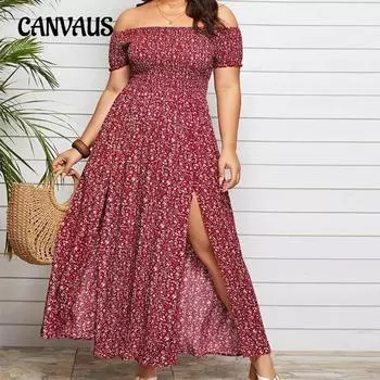 Летнее платье больших размеров, повседневное богемное платье без бретелек с разрезом на шее, длинное платье с цветочным принтом XL белый