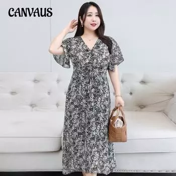 Летнее платье больших размеров с короткими рукавами и объемными рукавами, платье миди с v-образным вырезом и снежинкой 4XL чёрный