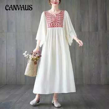 Летнее платье больших размеров в стиле пэчворк для женщин, свободные платья в этническом праздничном стиле с вышивкой и рюшами One Size белый