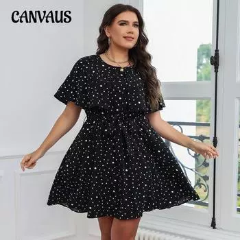 Летнее платье больших размеров, женские узкие платья в горошек 1XL чёрный