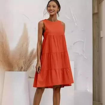 Летнее платье большого размера для женщин с круглым вырезом без рукавов в стиле пэчворк, однотонное, свободное, из хлопка и льна S серый