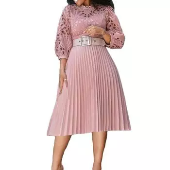 Летнее платье большого размера с кружевным крючком и цветком, сексуальное плиссированное платье в европейском и американском стиле с вырезами S белый