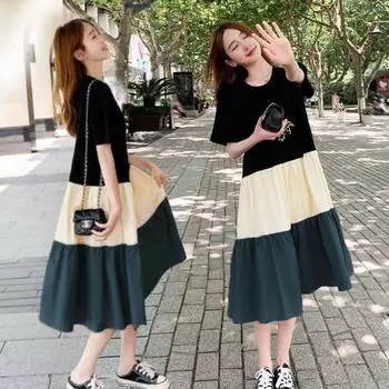 Летнее платье для беременных длиной до колена с контрастными цветными вставками XXXL зелёный