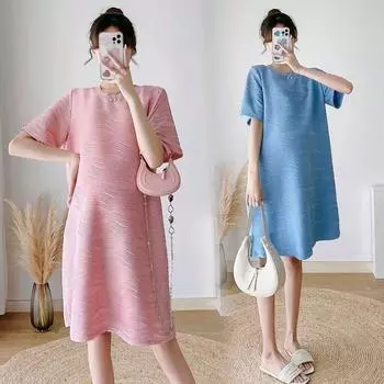 Летнее платье для беременных средней длины, модное и темпераментное, платье для беременных на средние и поздние сроки 2XL синий