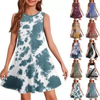 Летнее платье для девочек без рукавов с принтом в цвете, повседневное платье 110 армия зеленый