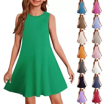 Летнее платье для девочек без рукавов с принтом в цвете, повседневное платье 110