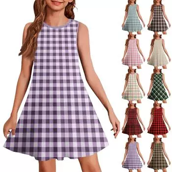 Летнее платье для девочек без рукавов с принтом в цвете, повседневное платье 110 армия зеленый