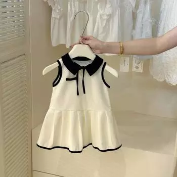 Летнее платье для девочек Новое детское платье-майка Детское летнее платье Модное платье принцессы для маленьких девочек 90 белый