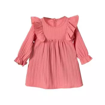 Летнее платье для девочек - Однотонное платье-сарафан в стиле кэжуал с рукавами 120 розовый