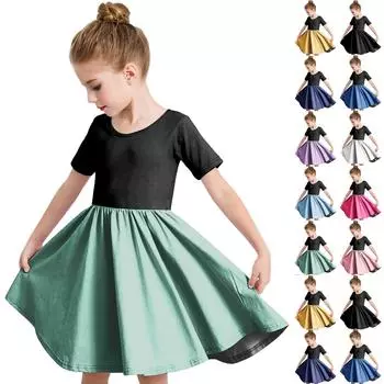 Летнее платье для девочек, платье для малышей, однотонное повседневное платье-футболка с коротким рукавом А-силуэта 110 чёрный