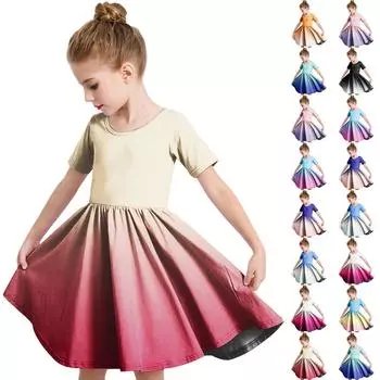 Летнее платье для девочек, платье для малышей, однотонное повседневное платье-футболка с коротким рукавом А-силуэта 110 бежевый