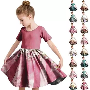 Летнее платье для девочек, платье для малышей, однотонное повседневное платье-футболка с коротким рукавом А-силуэта 110 зелёный