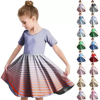 Летнее платье для девочек, платье для малышей, однотонное повседневное платье-футболка с коротким рукавом А-силуэта 110 бежевый