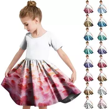 Летнее платье для девочек, платье для малышей, однотонное повседневное платье-футболка с коротким рукавом А-силуэта 110 бежевый