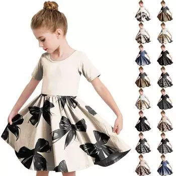 Летнее платье для девочек, платье для малышей, однотонное повседневное платье-футболка с коротким рукавом А-силуэта 110 бежевый