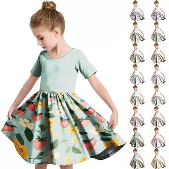 Летнее платье для девочек, платье для малышей, однотонное повседневное платье-футболка с коротким рукавом А-силуэта 110 бежевый