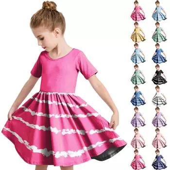 Летнее платье для девочек, платье для малышей, однотонное повседневное платье-футболка с коротким рукавом А-силуэта 110 чёрный