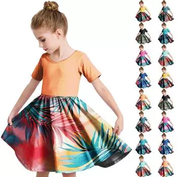 Летнее платье для девочек, платье для малышей, однотонное повседневное платье-футболка с коротким рукавом А-силуэта 110 армия зеленый