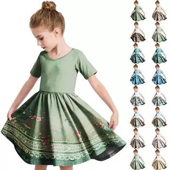Летнее платье для девочек, платье для малышей, однотонное повседневное платье-футболка с коротким рукавом А-силуэта 110 армия зеленый