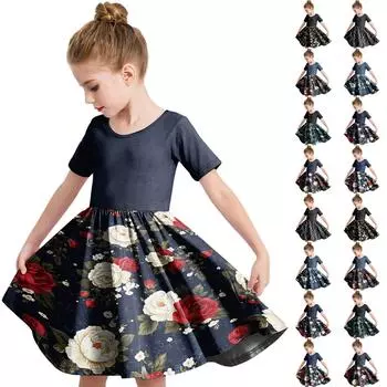 Летнее платье для девочек, платье для малышей, однотонное повседневное платье-футболка с коротким рукавом А-силуэта 110 бежевый