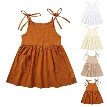 Летнее платье для девочек, повседневная мода, удобная юбка принцессы 100 бежевый