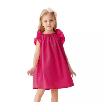 Летнее платье для девочек - повседневный сарафан с однотонными рукавами 100