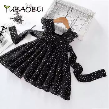 Летнее платье для маленьких девочек, детские шифоновые платья принцессы без рукавов в горошек, платье в западном стиле для маленьких девочек, платье для маленькой девочки 90 чёрный
