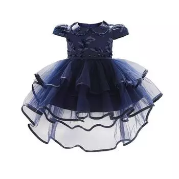 Летнее платье для маленьких девочек, одежда для маленьких девочек, праздничные платья принцессы для детей 1 года на день рождения, детское свадебное платье с цветочным принтом 80 темно-синий
