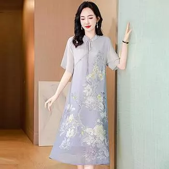 Летнее платье для матери в китайском стиле, шелковое платье большого размера, элегантное и достойное платье XL