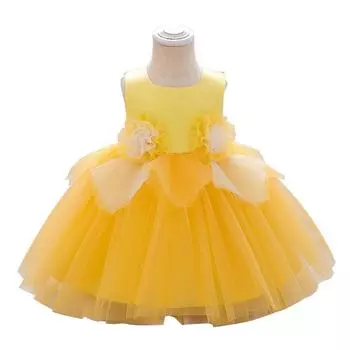 Летнее платье для первого дня рождения для крещения, платья для новорожденных, одежда для крещения, платье-пачка принцессы с большим бантом для крещения 90 жёлтый
