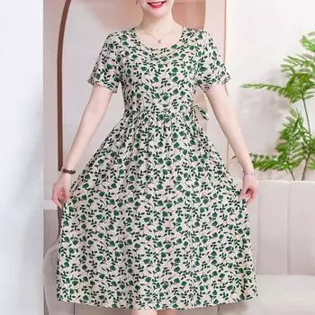 Летнее платье для женщин, большие размеры, повседневные свободные длинные платья с короткими рукавами, женская винтажная летняя одежда с принтом XL