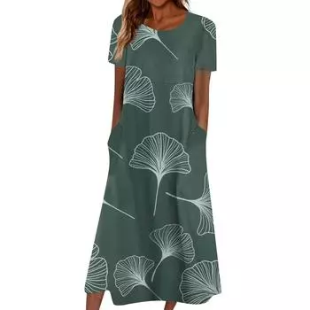 Летнее платье для женщин, повседневное пляжное свободное платье с v-образным вырезом и короткими рукавами с принтом L