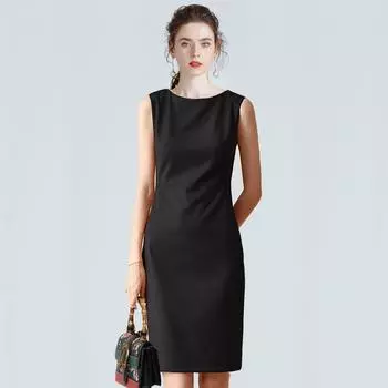Летнее платье до колена профессионального приталенного кроя элегантное без рукавов Black S