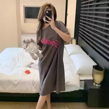 Летнее платье-футболка с разрезом и непринужденным дизайном для женщин M темно-серого