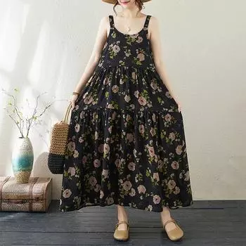 Летнее платье-худи с бретельками в стиле ретро в деревенском стиле для женщин one size