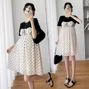 Летнее платье из двух частей для беременных из шифона: Юбка средней длины, свободного кроя, прикрывающая живот. L (105-125 jin)