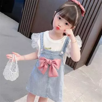 Летнее платье из джинсовой ткани с бантом для девочек, платье принцессы в стиле вестерн для маленьких девочек 9