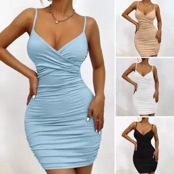 Летнее платье-комбинация на тонких бретельках, облегающее, с тонкой талией, с открытой спиной, без рукавов, с глубоким V-образным вырезом и крестом, сплошное цветное платье для выпускного вечера, минин-платье M зелёный