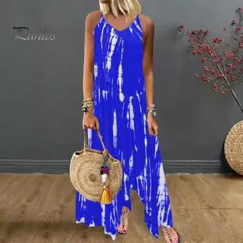 Летнее платье-комбинация, нерегулярное платье тай-дай с разрезом, открытой спиной, без рукавов, боковые карманы в тон, свободное пляжное платье длиной до щиколотки для отдыха. XL чёрный