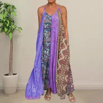 Летнее платье-комбинация с богемным принтом, открытой спиной, без рукавов, свободное, одинакового цвета, большого размера, трапециевидной формы с V-образным вырезом, пляжное платье макси для отпуска 4XL жёлтый