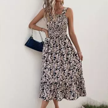 Летнее платье-комбинезон с геометрическим узором, повседневные платья для женщин S хаки