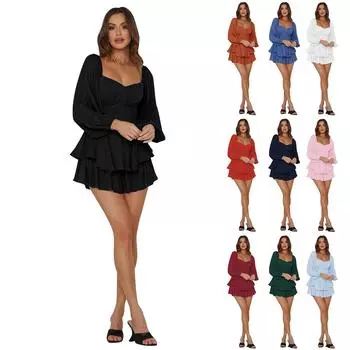 Летнее платье Летнее платье с открытыми плечами и вырезом Конькобежец Простое платье трапециевидной формы без бретелек с короткими рукавами Лоскутное платье длиной до колен Пляжное платье Вечернее платье XL