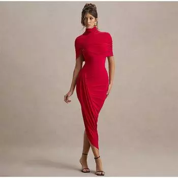 Летнее платье макси с открытой спиной и сборками, женское, новое, облегающее, с высокой талией, вечернее, клубное, длинное платье, женские модные платья S красный