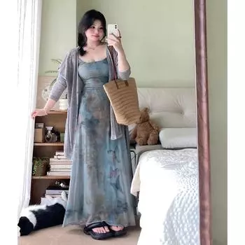 Летнее платье макси с принтом бабочек больших размеров для женщин, элегантные длинные платья без рукавов на подтяжках L